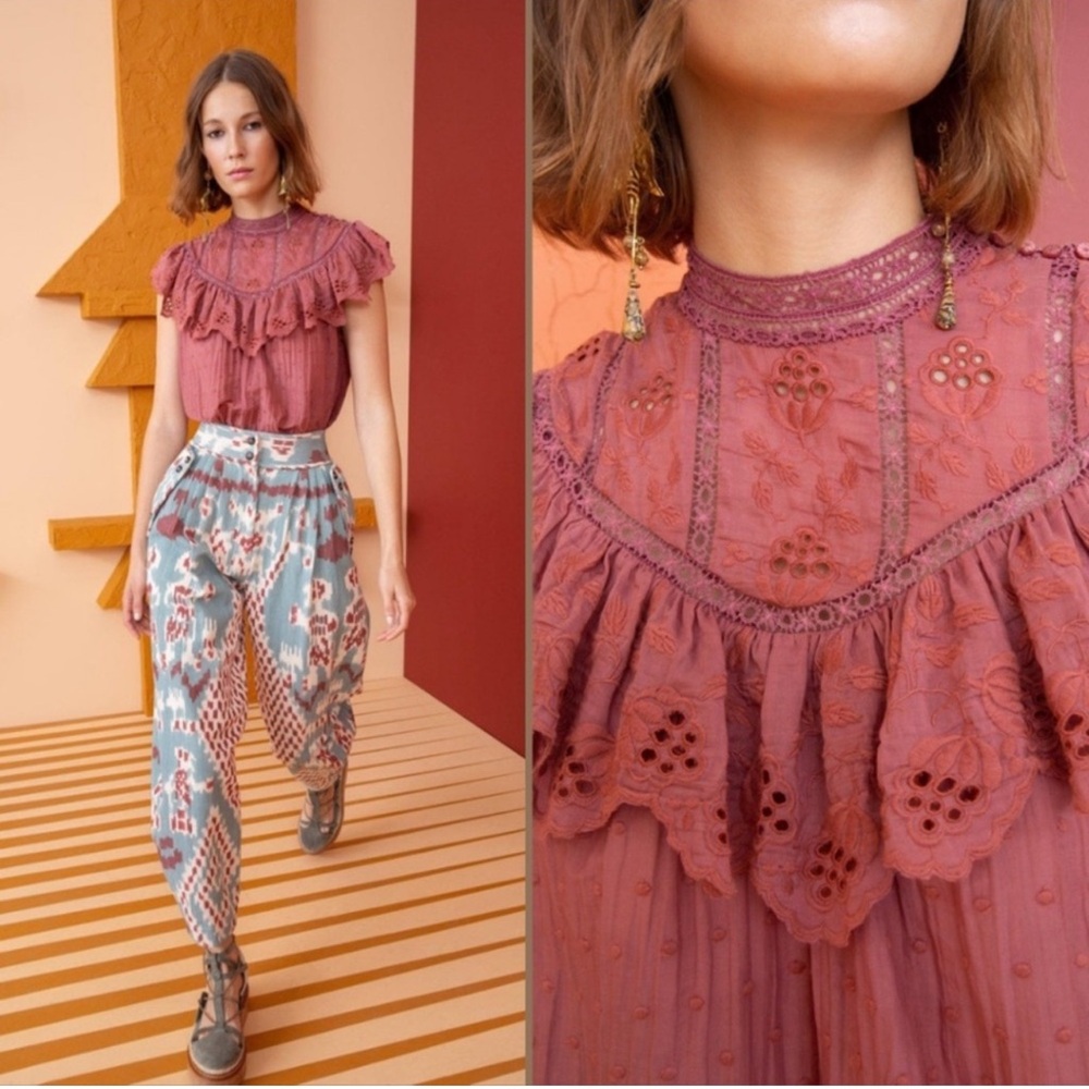 Ulla Johnson Delaine Rosewood Lace Top